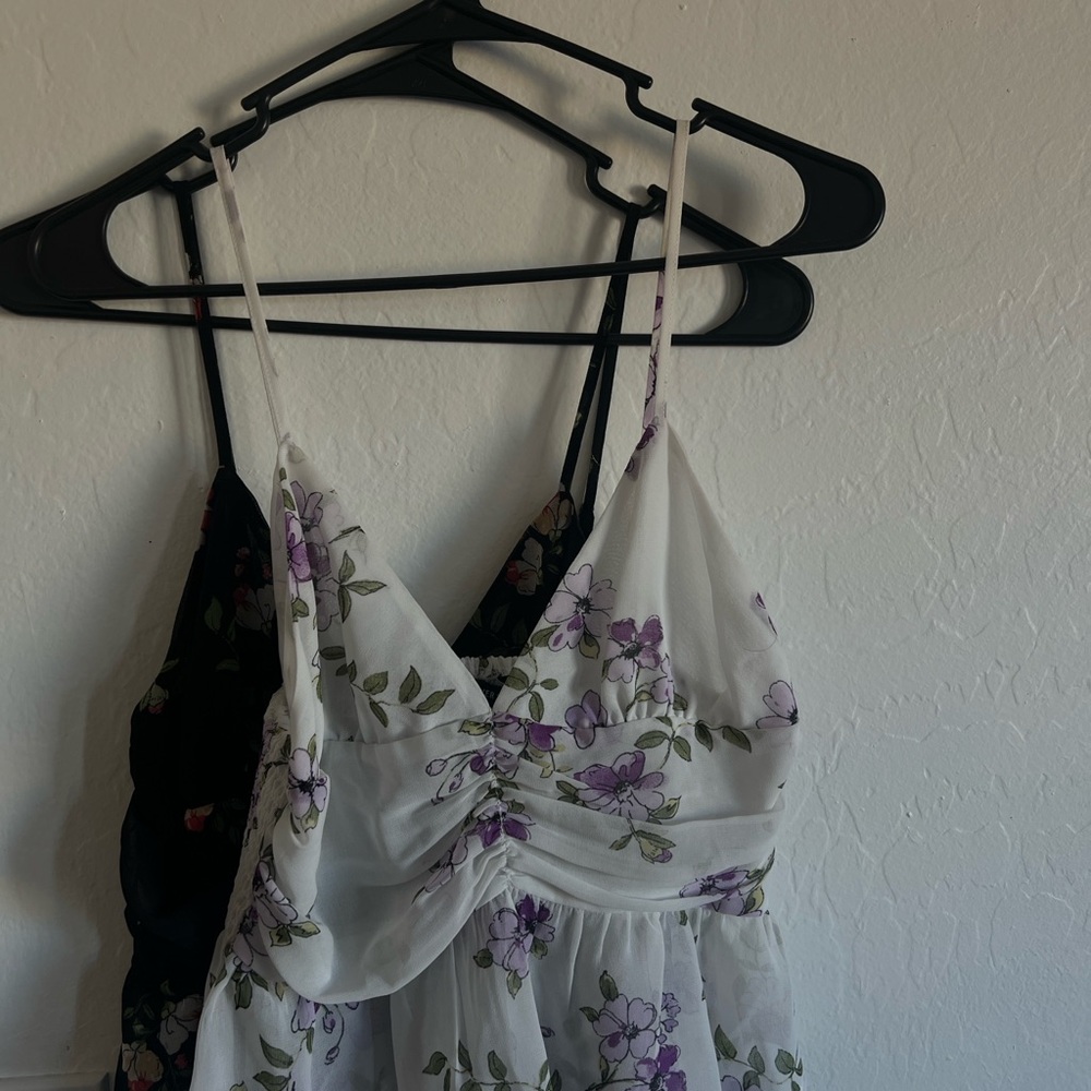 Forever 21 White Floral Dress with Purple and Green Accents